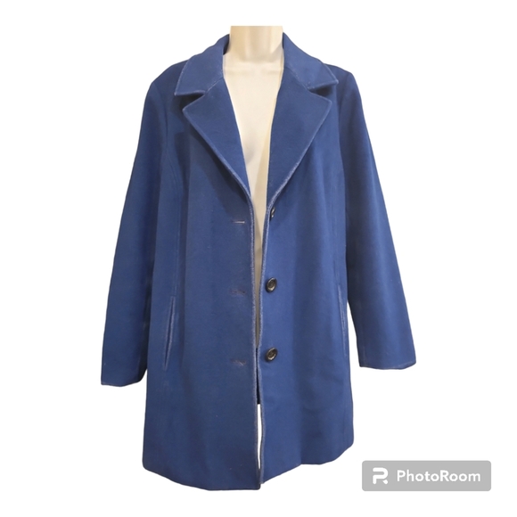 J Jill Wool Pea Coat Blue Lined and Button up size medium - Picture 2 of 8